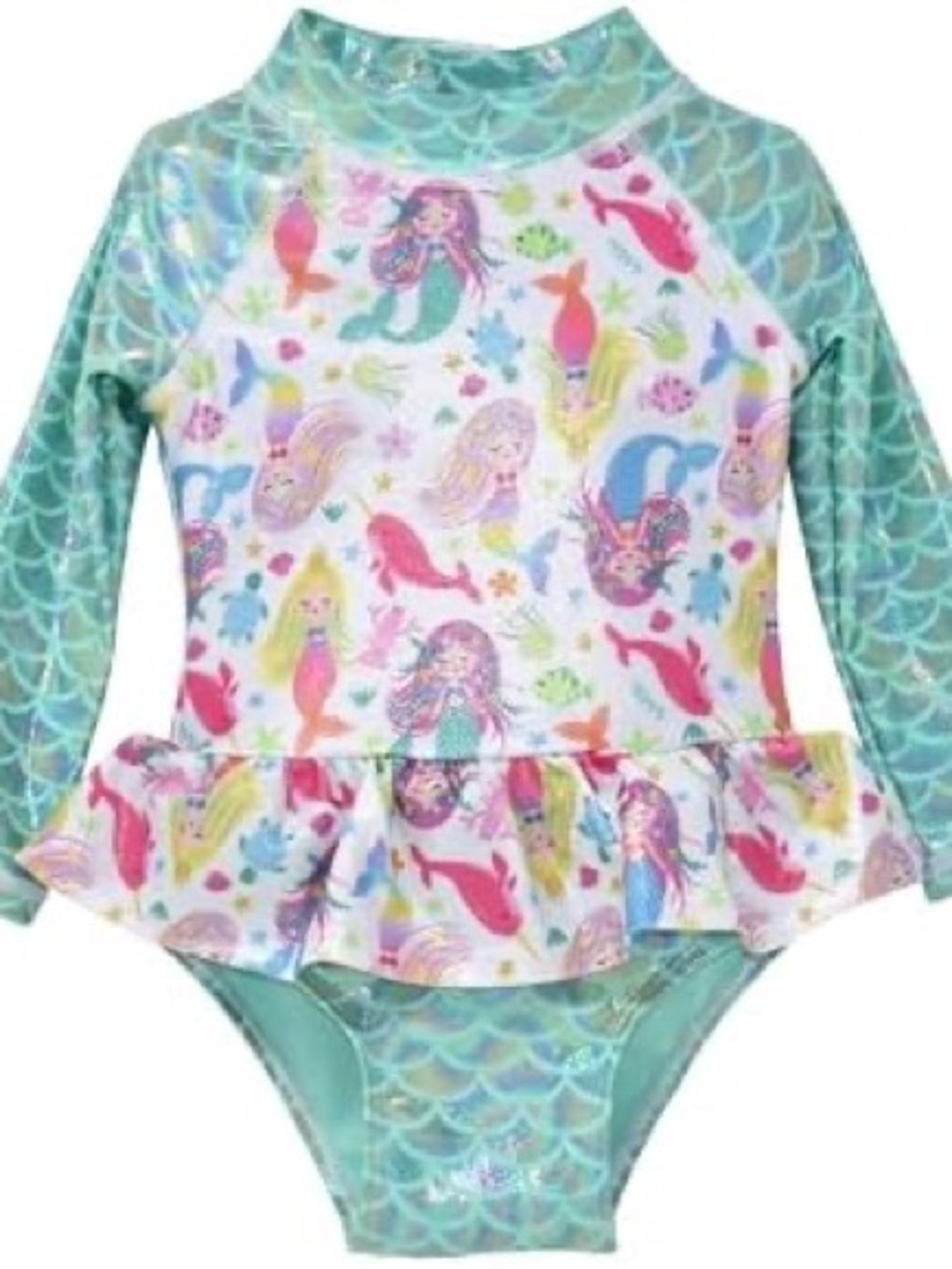 12Mo Long Sleeve Rash Guard Swim Dress - Mint & Mermaids